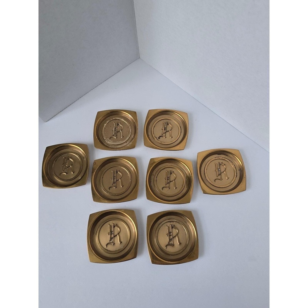 Vintage Hyde Park Solid Brass Coasters – Monogrammed "R" (Set of 8)